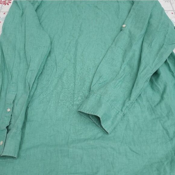 OldNavy ClassicFit XXL Green LngSlvRollTab LinenBlendPocketsButtonUp Men's Shirt - Picture 8 of 8